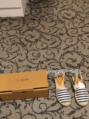 J.Crew Factory Navy & White Striped Espadrille Sandals